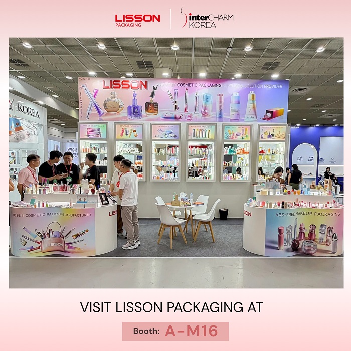 Lisson Packaging open layout booth A-M16 at InterCHARM Korea cosmetics trade show overview